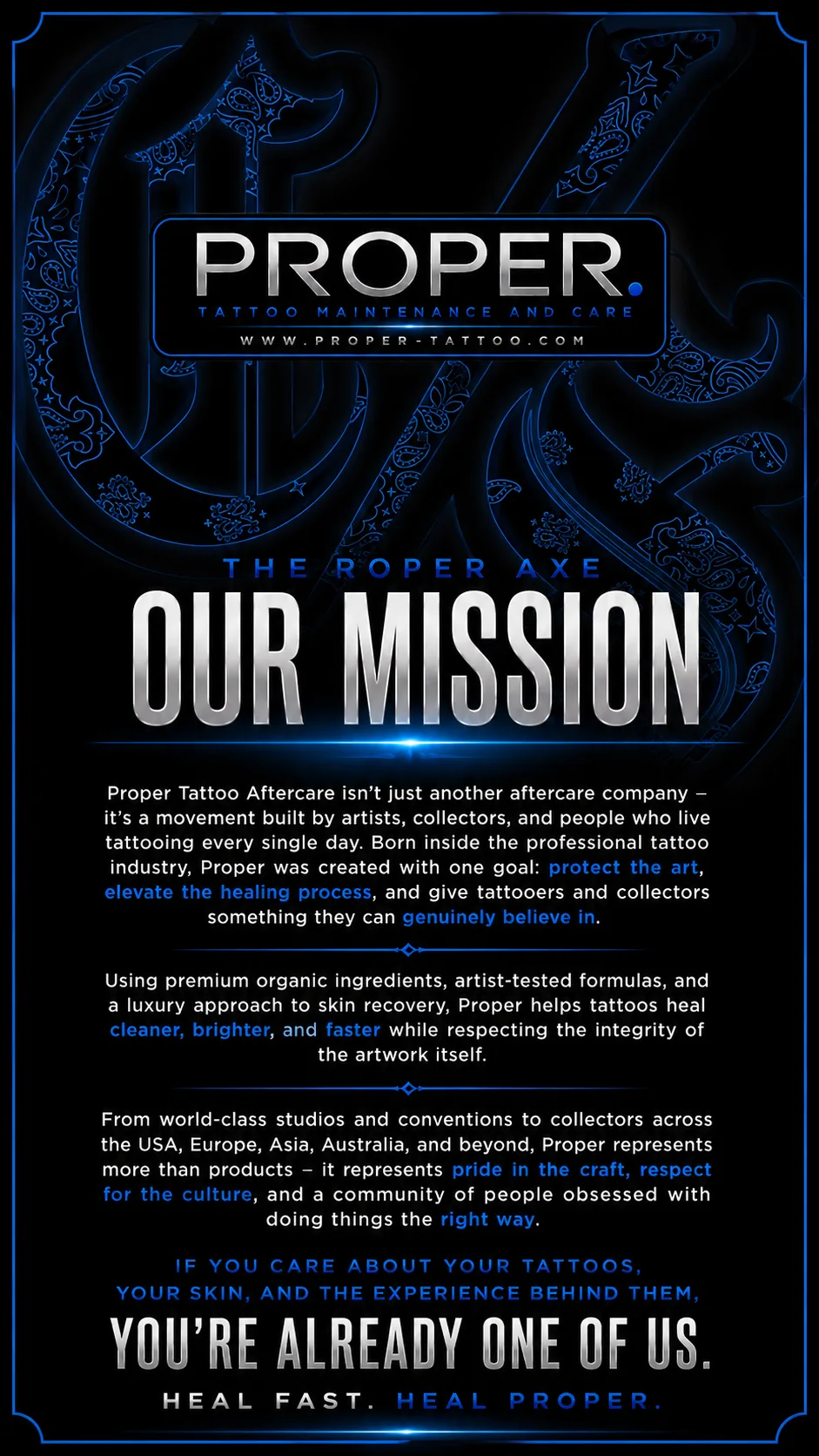 PROPER Tattoo Aftercare, Our Mission panel.